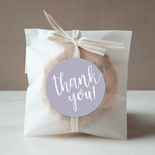 Lilac Purple Hand Lettered Script Thank You Classic Round Sticker (Creator Uploaded)