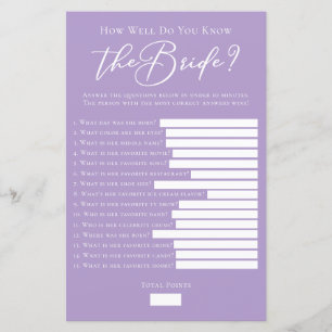 Lilac Purple Know the Bride Facts Shower Game