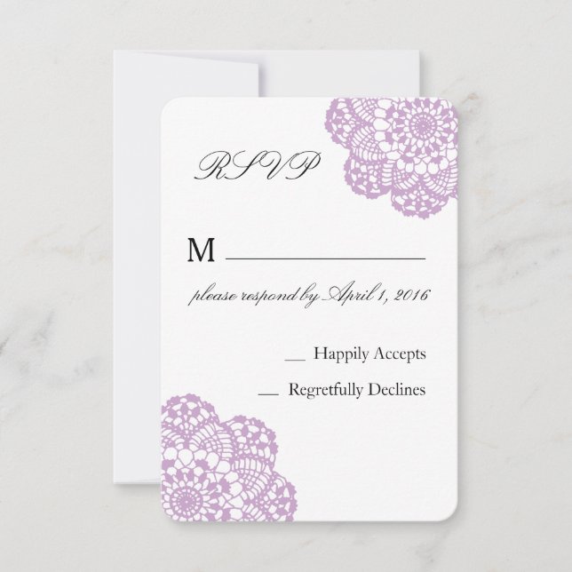 Lilac Purple Lace RSVP card (Front)