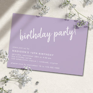 Lilac Purple Lavender Simple Any Age Birthday Invitation