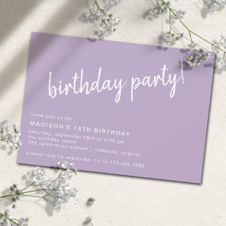 Lilac Purple Lavender | Simple Any Age Birthday Invitation