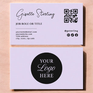 Lilac Purple Logo QR Code Minimalist Professional Business Card