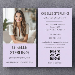 Lilac Purple Minimal Photo QR Code Modern Business Card