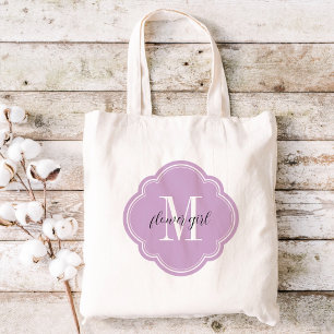Lilac Purple Monogram Flower Girl Tote Bag