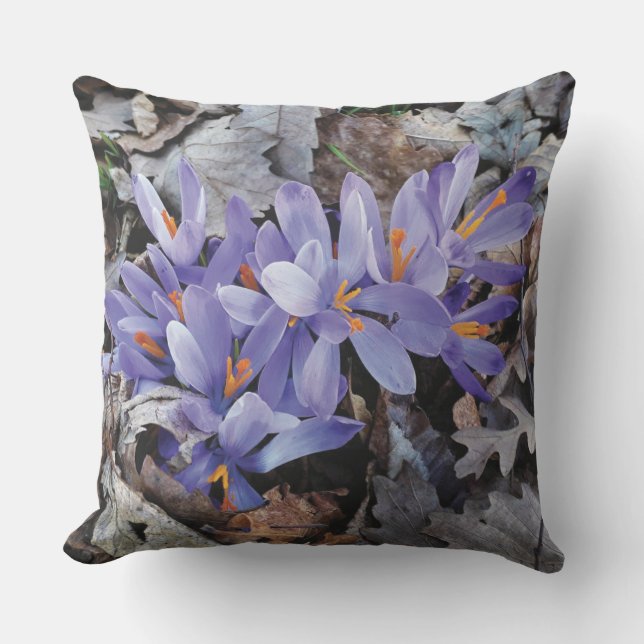 Lilac Purple Mountain Crocus Floral Cushion (Front)