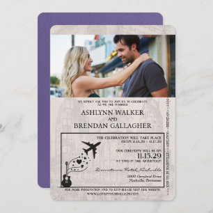Lilac Purple Nashville Passport Wedding Invitation