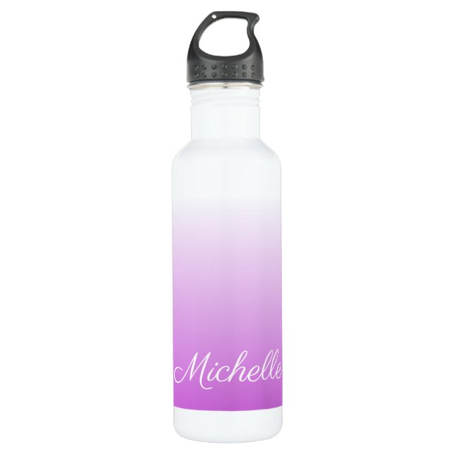 Lilac purple ombre personalised name 710 ml water bottle (Front)