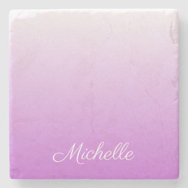 Lilac purple ombre personalised name stone coaster (Front)