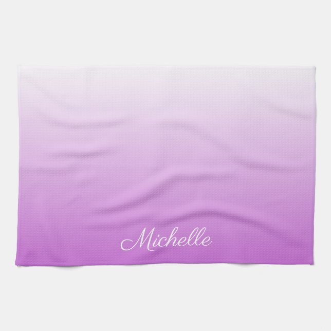 Lilac purple ombre personalised name tea towel (Horizontal)