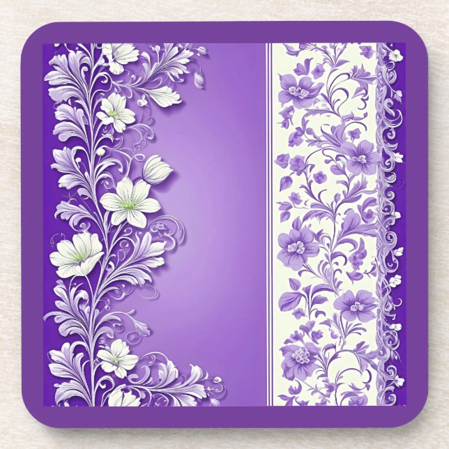 Lilac-purple ornamental pattern coaster (Front)