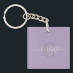 Lilac Purple | Personalised Script Monogram Name  Key Ring<br><div class="desc">Lilac Purple | Personalised Script Monogram Name Keychain</div>