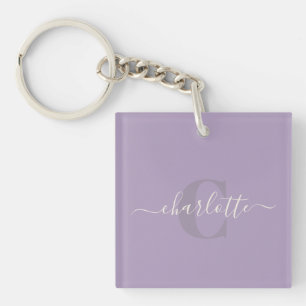 Lilac Purple   Personalised Script Monogram Name  Key Ring