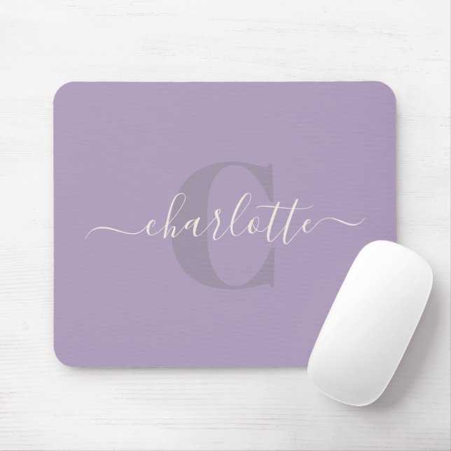 Lilac Purple | Personalised Script Monogram Name  Mouse Pad (With Mouse)