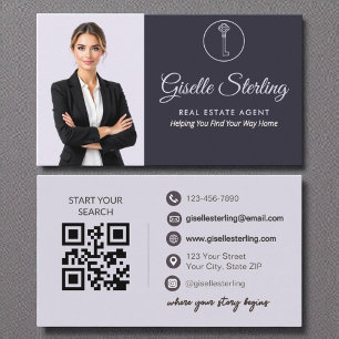 Lilac Purple Photo Real Estate Agent QR Code  Business Card