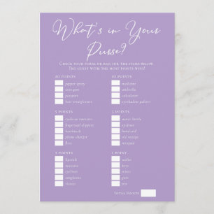 Lilac Purple Purse Items Bridal Shower Game Card