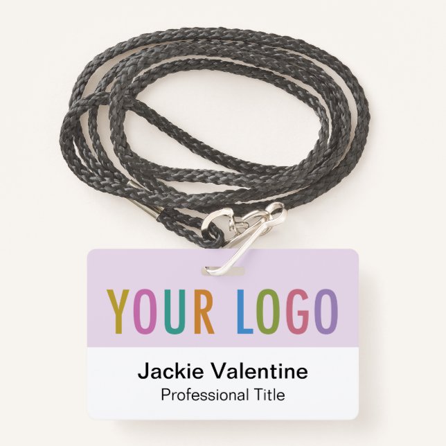 Lilac Purple PVC Name Badge Lanyard Clip or Reel ID Badge (Front with Lanyard)