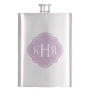 Lilac Purple Quatrefoil Custom Monogram Hip Flask
