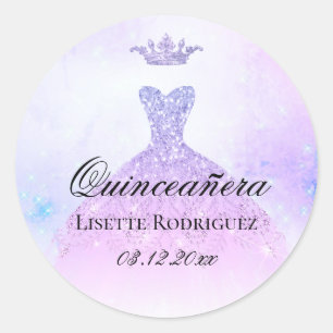 Lilac Purple Quinceanera Personalised Classic Round Sticker