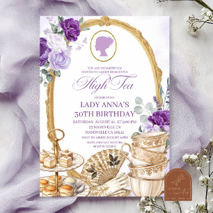 Lilac Purple Regency High Tea Birthday party Invitation