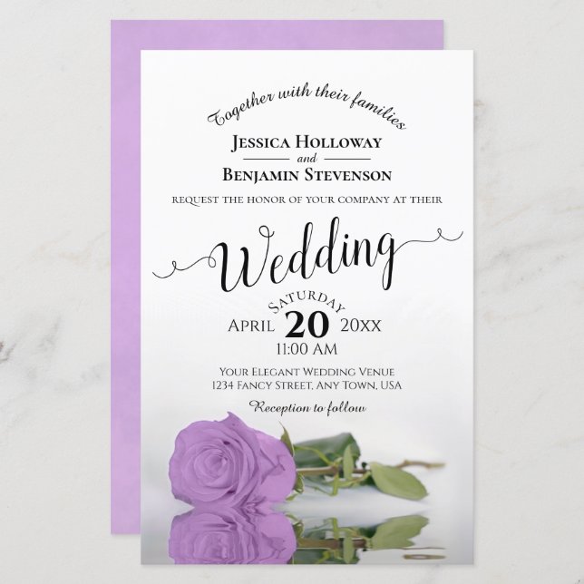 Lilac Purple Rose Chic BUDGET Wedding Invitation (Front/Back)