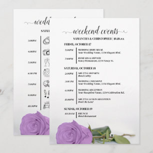 Lilac Purple Rose Fancy Wedding Events & Timeline Programme