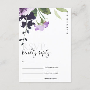 LILAC PURPLE ROSE FLORAL WATERCOLOR WEDDING RSVP ENCLOSURE CARD
