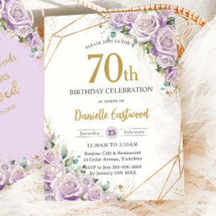 Lilac Purple Roses Floral 70th 80th Birthday Loved Invitation