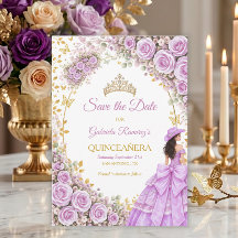  Lilac Purple Roses Golden Butterfly Quinceañera