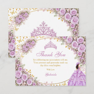 Lilac Purple Roses Golden Butterfly Quinceañera Thank You Card