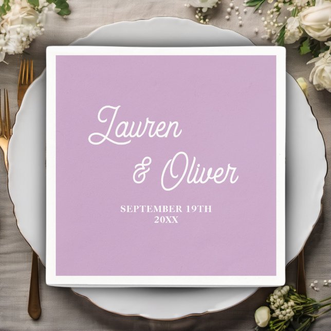 Lilac Purple Script Minimalist Wedding Napkin (Creator Uploaded)