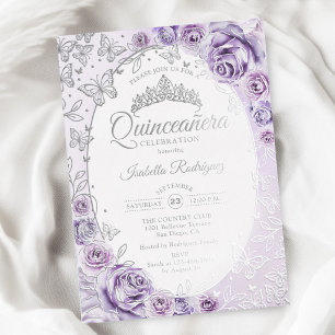 Lilac Purple Silver Floral Quinceanera