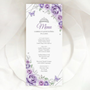 Lilac Purple Silver Floral Quinceanera Menu