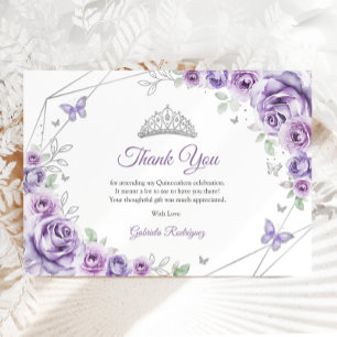 Lilac Purple Silver Floral Quinceanera Thank You Card