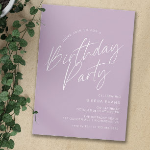 Lilac Purple   Simple Lavender Any Age Birthday Invitation