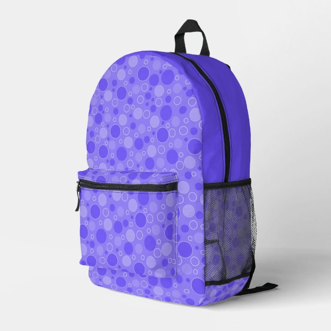 Lilac purple tones with polka dots in retro sixtie printed backpack (Back Corner Right)