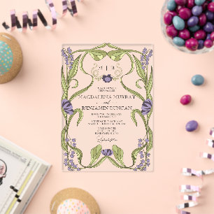 Lilac Purple Vintage Art Nouveau Floral Wedding Acrylic Invitations