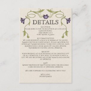 Lilac Purple Vintage Art Nouveau Floral Wedding Enclosure Card