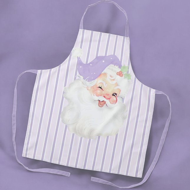 Lilac Purple Vintage Winking Santa Christmas Apron (Creator Uploaded)