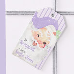 Lilac Purple Vintage Winking Santa Claus Christmas Gift Tags<br><div class="desc">This pastel lavender violet purple Vintage Winking Santa Christmas hanging gift tag features an antique Santa Claus graphic that's been recolored and reimagined. The background is a monochromatic tri-tone vertical stripe pattern. . the text for sender and receiver only appears on the front. the back graphic is identical, simply void...</div>