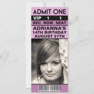 Lilac Purple VIP Photo Ticket Birthday Party Invitation