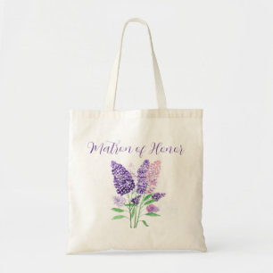 Lilac purple Watercolor Floral Bridesmaid Wedding Tote Bag