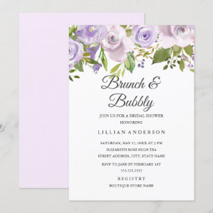 Lilac Purple Watercolor Floral Brunch And Bubbly Invitation