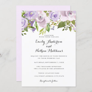 Lilac Purple Watercolor Floral Wedding Invitation