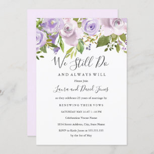 Lilac Purple Watercolor Floral Wedding Vow Renewal Invitation
