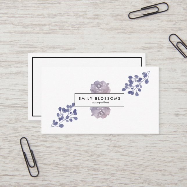 Lilac Purple Watercolor Flower Loyalty Business Card (Front/Back In Situ)