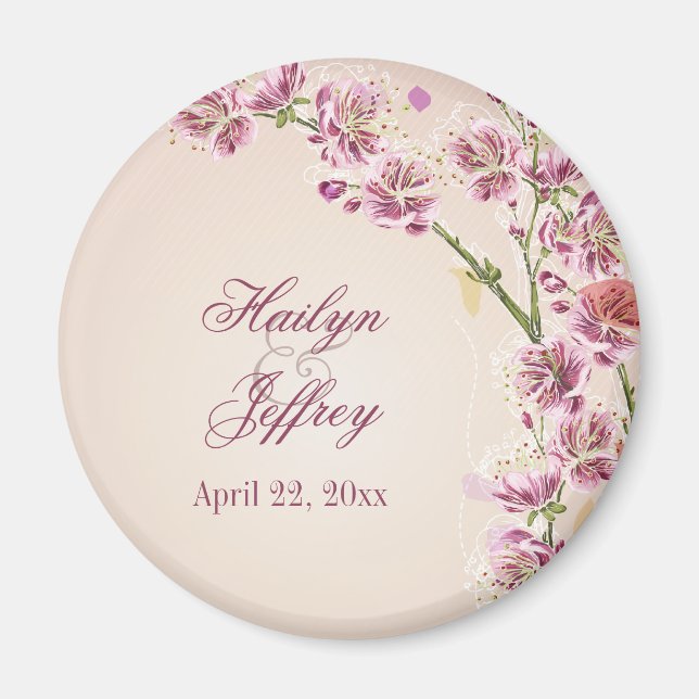 Lilac purple watercolor flowers wedding favour magnet (Front)