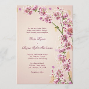 Lilac purple watercolor flowers wedding invitation