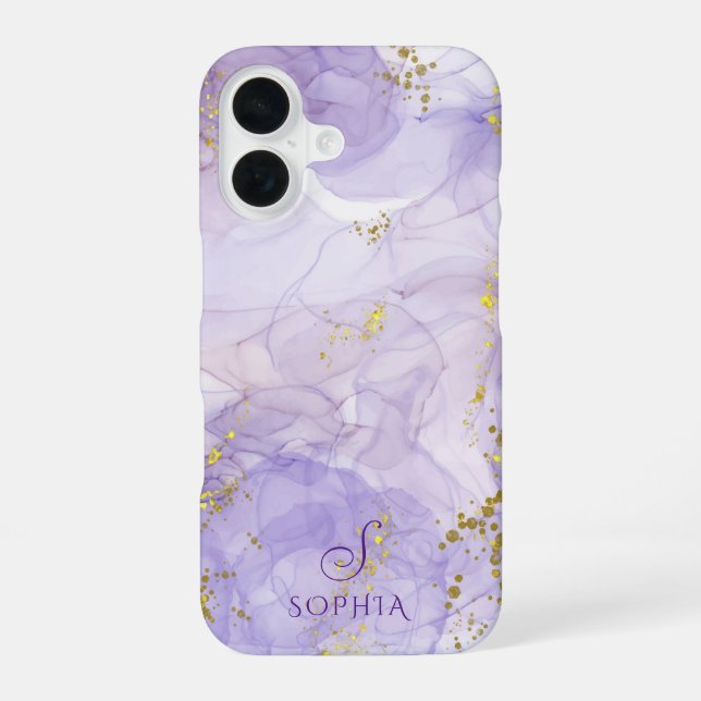 Lilac purple watercolor Ink Customisable iPhone 16 Case (Back)