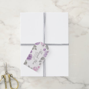Lilac Purple Watercolor Roses Thank You Gift Tags