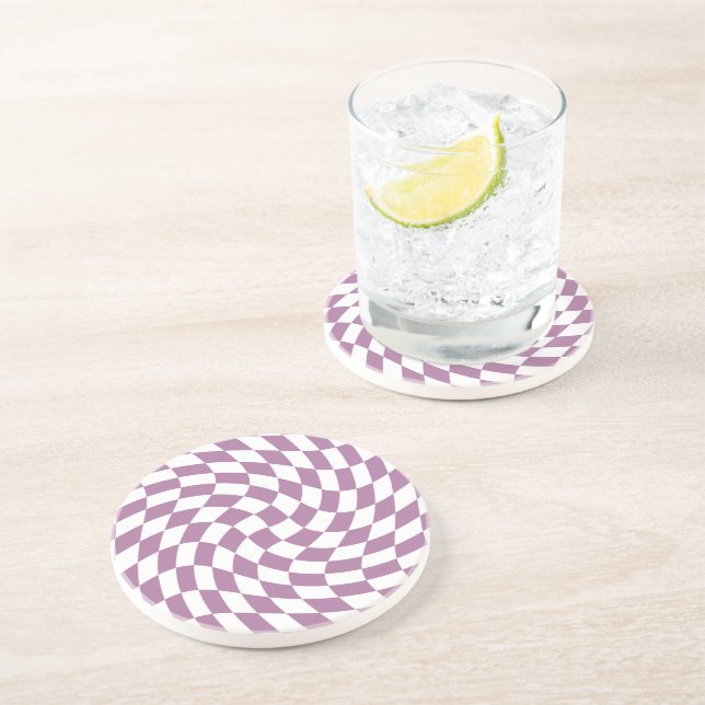 Lilac Purple Wedding Collection Check Chequered  Coaster (Side)